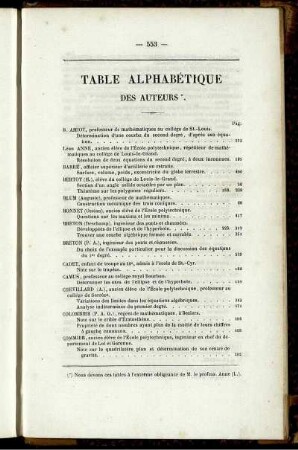 Table alphabétique des auteurs.
