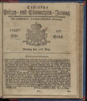 21tes Stueck, Montag den 26ten May. 1788