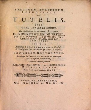 Specimen iur. inaug. de tutelis
