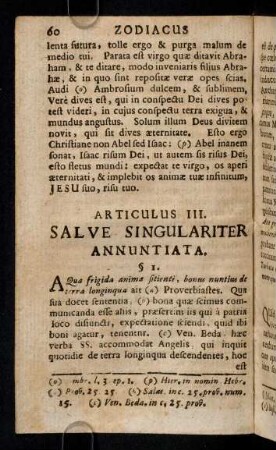 60-78, Articulus III. Salve Singulariter Annutiata.