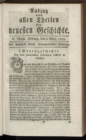 X. Nachl. Coburg, den 9. Merz. 1754.