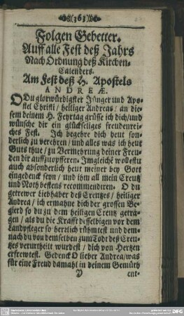 Folgen Gebetter. Auff alle Fest deß Jahrs Nach Ordnung deß Kirchen-Calenders
