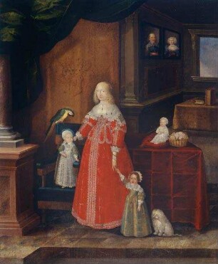 Herzogin Elisabeth Sophia von Sachsen-Gotha (1619-1680) mit drei Kindern. Gattin von Herzog Ernst I. dem Frommen