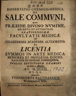 Dissertatio Chemico-Medica De Sale Commvni