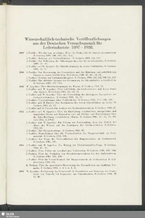 Wissenschaftlich-technische Veröffentlichungen aus der Deutschen Versuchsanstalt für Lederindustrie 1897-1938