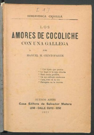 Los amores de Cocoliche con una gallega