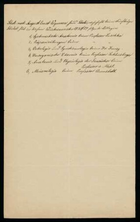 Belegliste: Vorlesungen im Wintersemester 1858/1859
