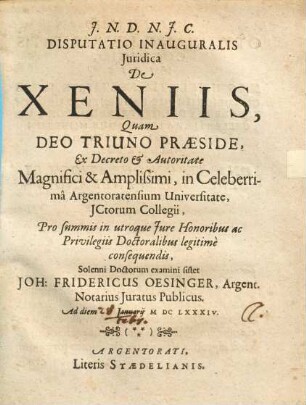 Disputatio Inauguralis Juridica De Xeniis