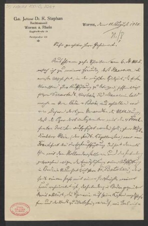 Brief an B. Schott's Söhne : 11.08.1920