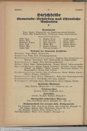 Behördenverzeichnis : Hirschfelde: Gemeinde-Behörden und öffentliche Anstalten