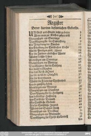 Register Derer hierinn befindlichen Gebethe.