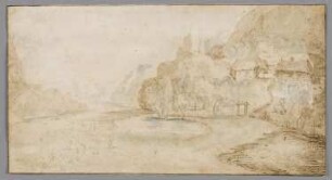 Flusslandschaft mit Dorf und Kirche