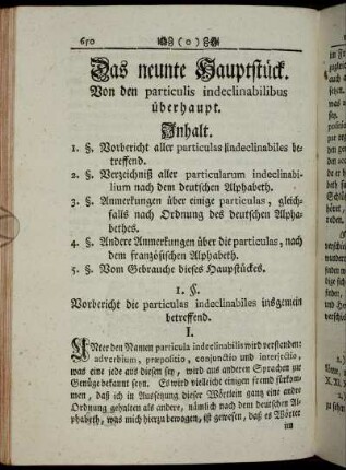 1. §. Vorbericht die particulas indeclinabiles insgemein betreffend.