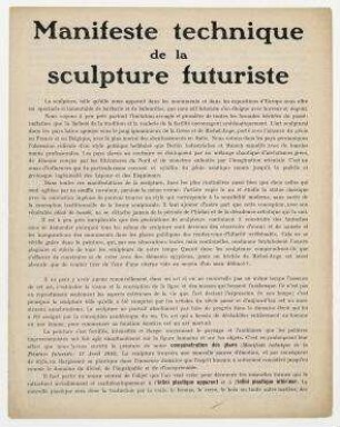 Manifeste technique de la Sculpture futuriste. Mailand