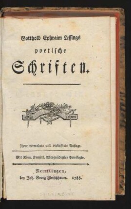 Gotthold Ephraim Lessings poetische Schriften