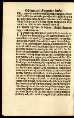 Van der vertzeyrongen des wirckende levens volget nu hyr nae etc.