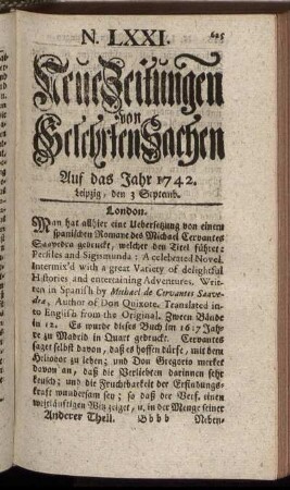 N. LXXI. Leipzig, den 3 Septemb. - N. LXXVIII. Leipzig, den 27 Septemb.