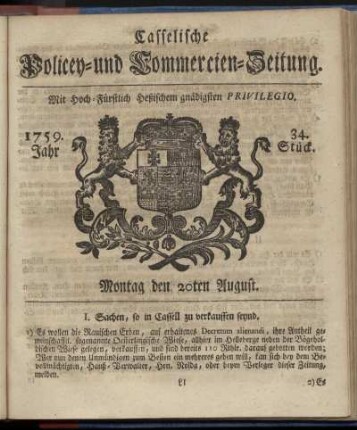 34. Stueck, Montag den 20ten August 1759