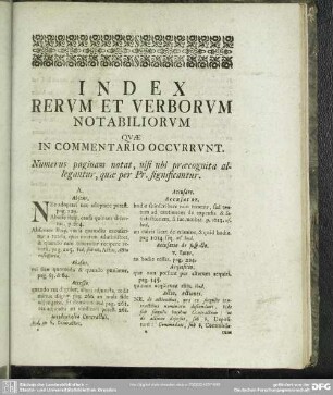 Index Rerum Et Verborum Notabiliorum Quae In Commentario Occurrunt