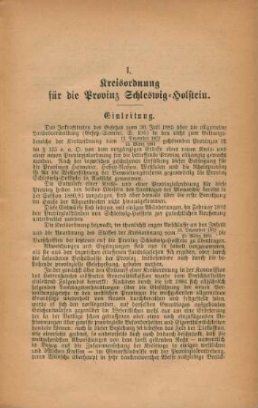 I. Kreisordnung für die Provinz Schleswig-Holstein.
