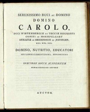 Serenissimo duci ac Domino Domino Carolo