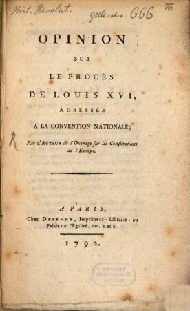 Opinion sur le procès de Louis XVI.