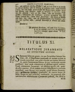 Titulus XI. De Relatione Juramenti Ad Effectum Agendi.
