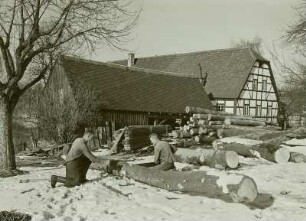 Helbigsdorf, Leutholdmühle, Sägemühle, Sägen mit der Hand
