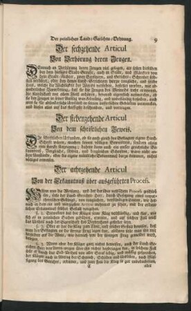 Der achtzehende Articul Von der Erkanntnuß über ausgeführten Process.