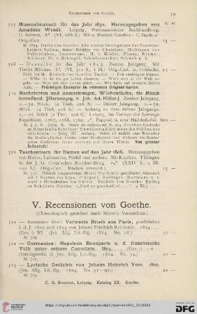 V. Recensionen von Goethe (Nr. 721 - 739)