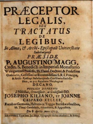 Praeceptor legalis, seu tractatus de legibus