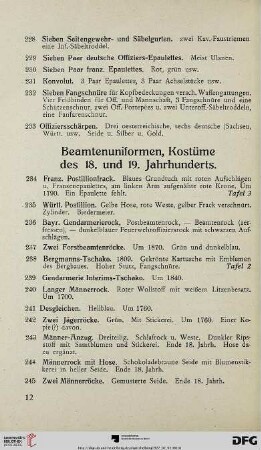 Beamtenuniformen, Kostüme des 18. und 19. Jahrhunderts (Nr. 234-285)