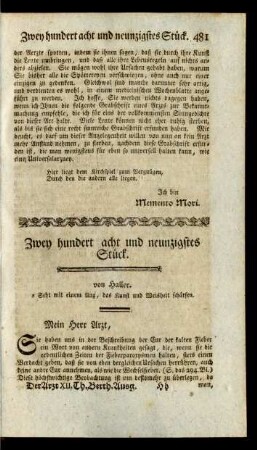 Zwey hundert acht und neunzigstes Stück