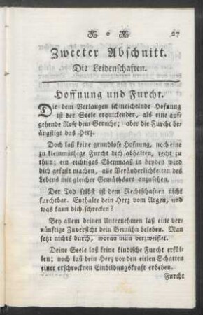 Zweeter Abschnitt. Die Leidenschaften
