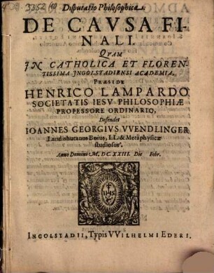 Disputatio Philosophica: De Causa Finali