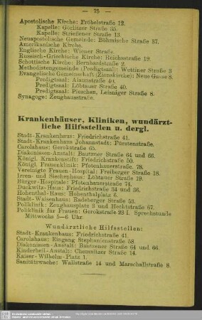 Krankenhäuser, Kliniken, Wundärztliche Hilfsstellen