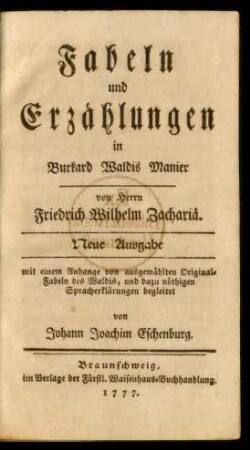 Fabeln und Erzählungen in Burkard Waldis Manier