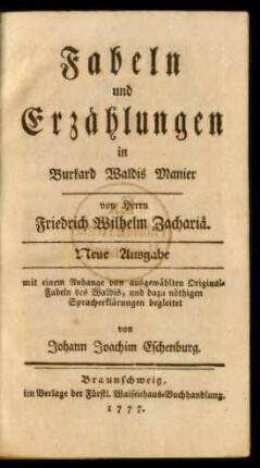 Fabeln und Erzählungen in Burkard Waldis Manier