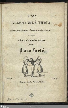 Allemande à trois : exécutée par Alexandre Casorti et ses deux sœurs arrangée à deux et à quatre mains pour Piano Forté