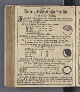 Von den Sonn- und Mond-Finsternissen dieses 1738. Jahrs.