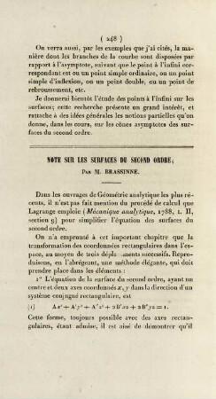 Note sur les surfaces du second ordre.