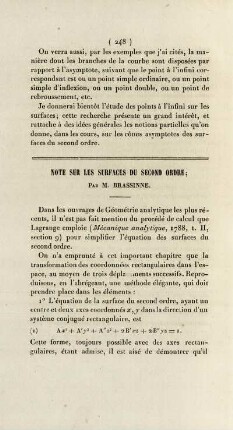 Note sur les surfaces du second ordre.