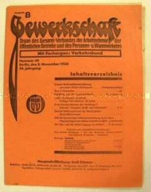 Mitteilungsblatt der Gewerkschaften des öffentlichen Dienstes "Gewerkschaft" u.a. zur Novemberrevoltion