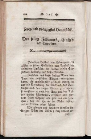 Zwey und zwanzigstes Hauptstück. Der selige Johannes, Einsiedler Egyptens.