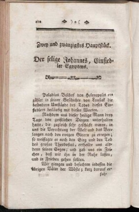Zwey und zwanzigstes Hauptstück. Der selige Johannes, Einsiedler Egyptens.
