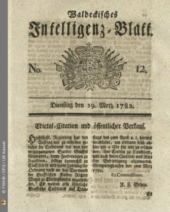 No. 12, Dienstag den 19. Merz 1782