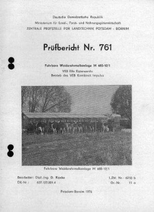 Fahrbare Weiderohrmelkanlage M 685 - 12/1