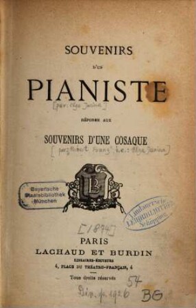 Souvenirs d'un pianiste : Réponse aux Souvenir d'une Cosaque