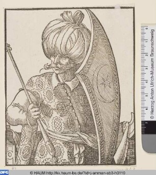 Orientale mit Szepter und Schild mit Mondsichel und Stern, Brustbild