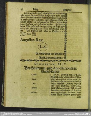 Summarium XLIV. Von Läuterung- und Appellationen in Wechsel-Sachen